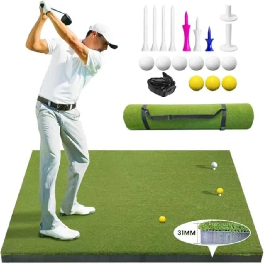 Golf Hitting Mat 5x4ft, 31mm Golf Chipping Mat Artificial Turf Practice Mat with 9 Tees, Durable EVA Backing for Indoor Outdoor
Golf Hitting Mat 5x4ft, 31mm Golf Chipping Mat Artificial Turf Practice Mat with 9 Tees, Durable EVA Backing for Indoor Outdoor