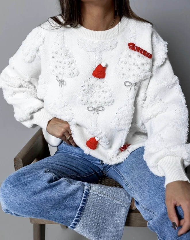 Christmas Hats Pattern Women's Casual Pearls Bowknot Decor Knit Sweater New Winter Women Fashion Long Sleeve Knitted Pullovers
Christmas Hats Pattern Women's Casual Pearls Bowknot Decor Knit Sweater New Winter Women Fashion Long Sleeve Knitted Pullovers
