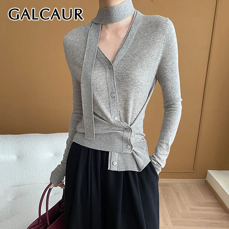 GALCAUR Solid Sweater With Ribbon For Women V Neck Long Sleeve Irregular Hem Knitted Cardigan Coats Female Autumn Clothing New
GALCAUR Solid Sweater With Ribbon For Women V Neck Long Sleeve Irregular Hem Knitted Cardigan Coats Female Autumn Clothing New