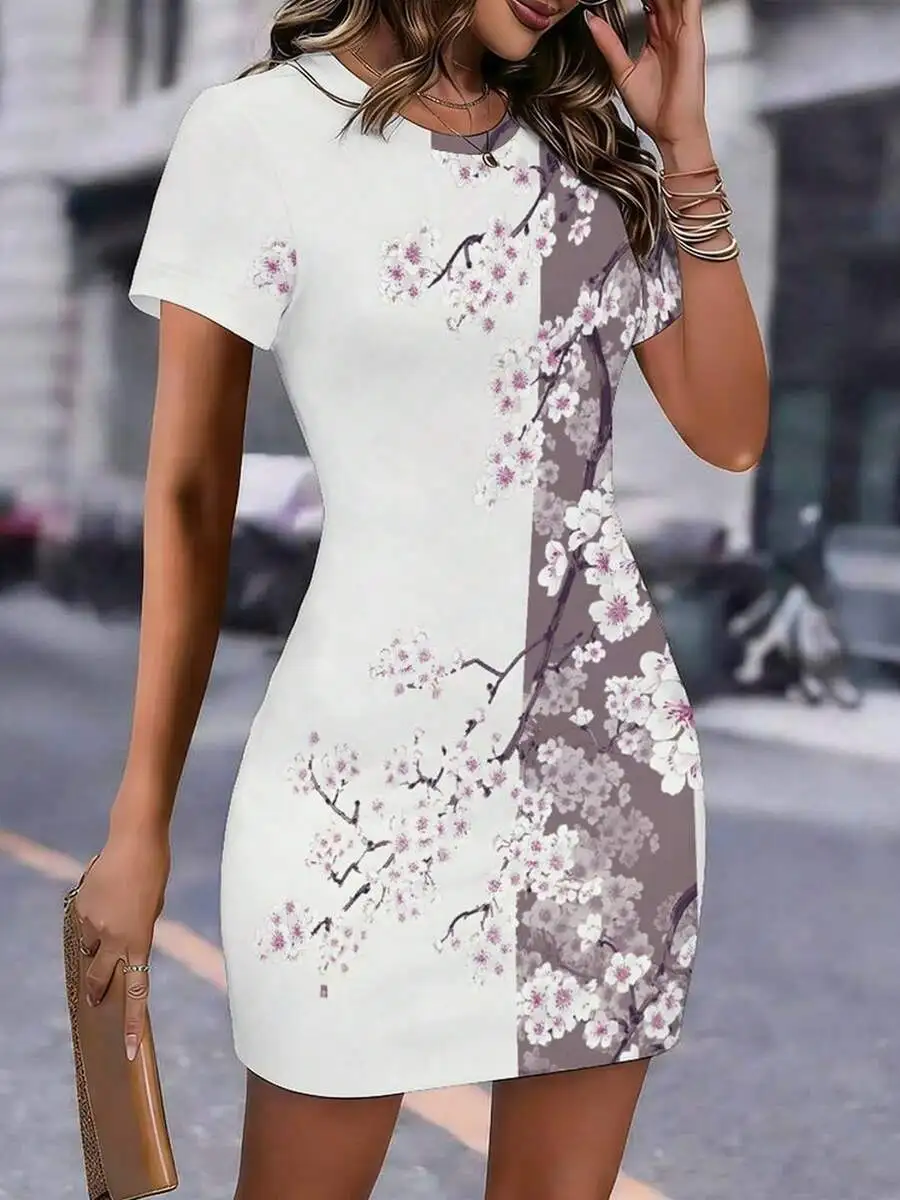Womens Bodycon Dress With Floral Print, Round Neck Short Sleeve Mini Dress For Casual Party
Womens Bodycon Dress With Floral Print, Round Neck Short Sleeve Mini Dress For Casual Party