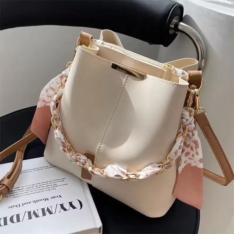 Light Green Mini Bucket Crossbody Bag For Women Casual Style Shoulder Bag With Chain Scarf Detail And Adjustable Strap 27 S86fb43a1eaa54e549f697af0276f1b62y