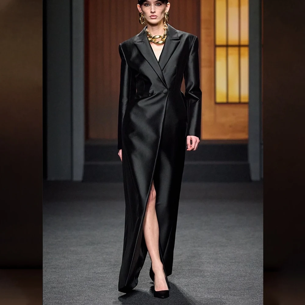 Glamorous Women's Black Satin Blazer Maxi Dress Double Breasted One Piece Long Jacket Set Formal Evening Party Gown
Glamorous Women's Black Satin Blazer Maxi Dress Double Breasted One Piece Long Jacket Set Formal Evening Party Gown