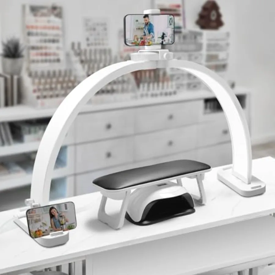 Half-Moon Nail Light for Desk : Professional Manicurist Table Lamp for Nail Salon Lighting and Eyelash Extensions with Phone Ho
Half-Moon Nail Light for Desk : Professional Manicurist Table Lamp for Nail Salon Lighting and Eyelash Extensions with Phone Ho