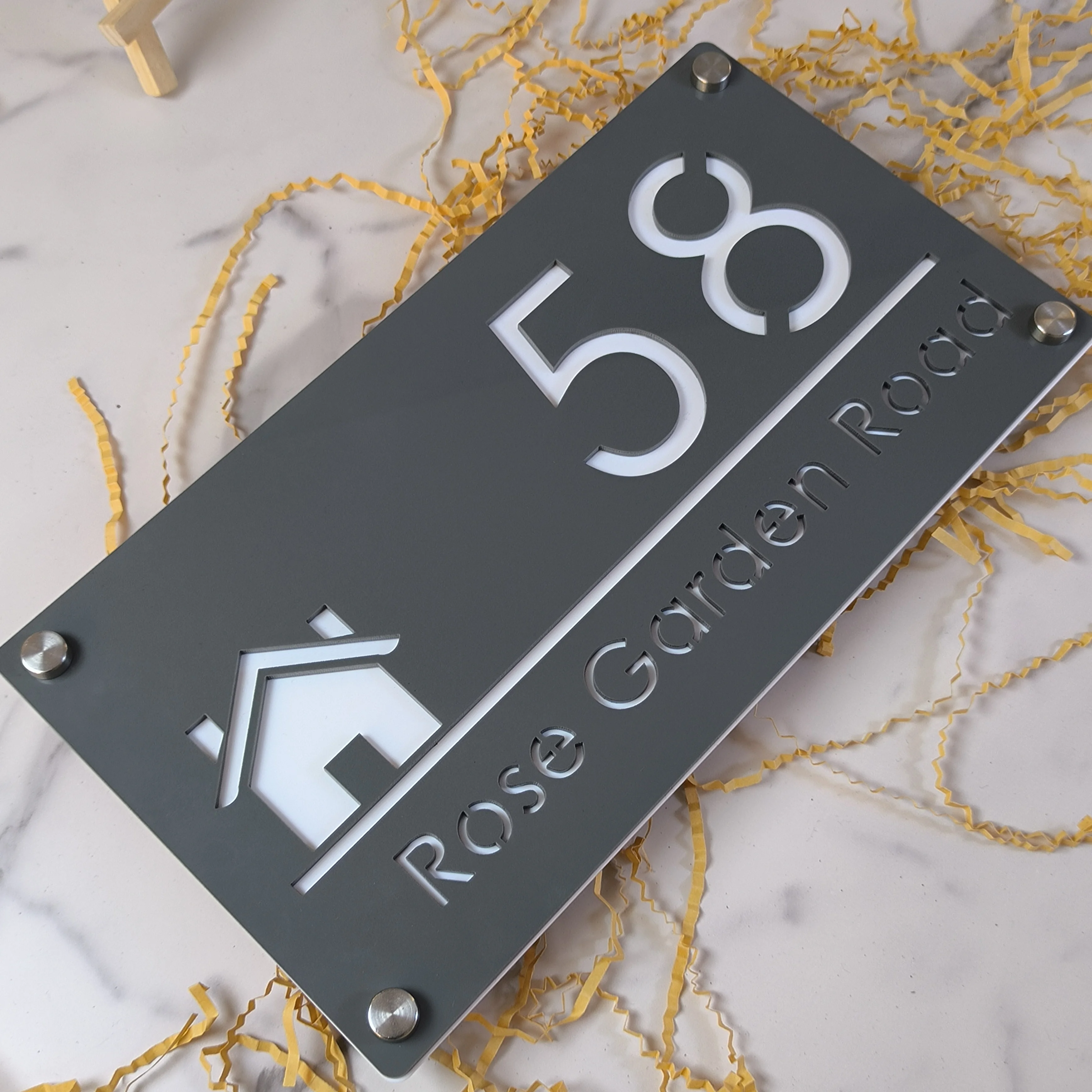 Personalized Laser Cut Acrylic Sign Modern House Number OutDoor Plaque Family Name Plate Door Signs Matte Grey Mirror White
Personalized Laser Cut Acrylic Sign Modern House Number OutDoor Plaque Family Name Plate Door Signs Matte Grey Mirror White