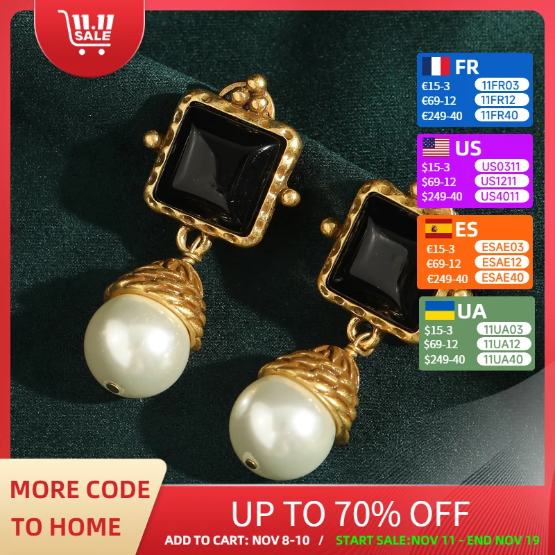Vintage Square Black Stone Big Pearl Drop Earrings Antique Gold Color Rhinestone High Quality Luxury Brand Jewelry 2025 Trendy
Vintage Square Black Stone Big Pearl Drop Earrings Antique Gold Color Rhinestone High Quality Luxury Brand Jewelry 2025 Trendy