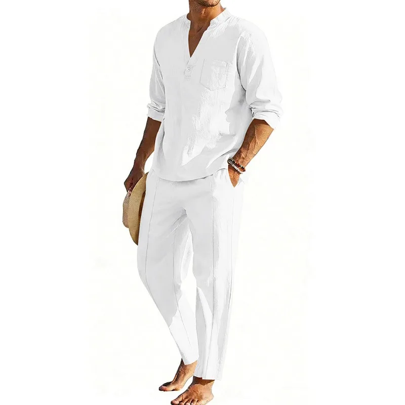 Men's Linen Sets Henley Long Sleeve Shirt and Straight Leg Pants 2 Piece Outfits Casual Hawaiian Vaion Beach Wear
Men's Linen Sets Henley Long Sleeve Shirt and Straight Leg Pants 2 Piece Outfits Casual Hawaiian Vaion Beach Wear