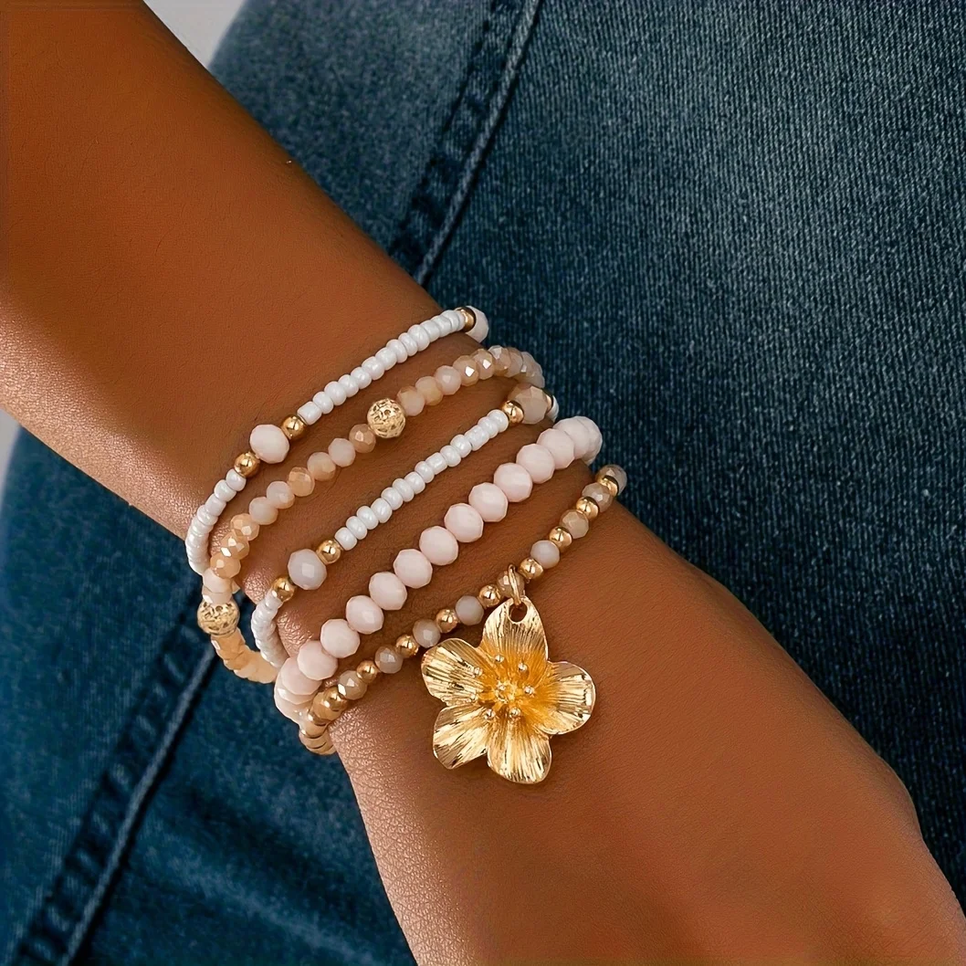 5pcs Elegant and Stylish Artificial Crystal Woven Stackable Bracelet Set with Flower Pendant and Stretch Seed Beads for Women, S
5pcs Elegant and Stylish Artificial Crystal Woven Stackable Bracelet Set with Flower Pendant and Stretch Seed Beads for Women, S