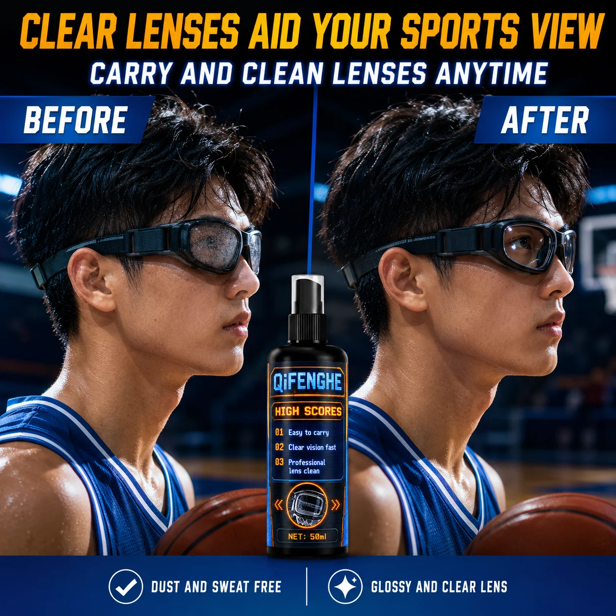 Mini Size Streak Free Lens Cleaner Spray for Sports Sunglasses Goggles Sweat Smudge Removal Quick Dry 50ml with Cloth
Mini Size Streak Free Lens Cleaner Spray for Sports Sunglasses Goggles Sweat Smudge Removal Quick Dry 50ml with Cloth