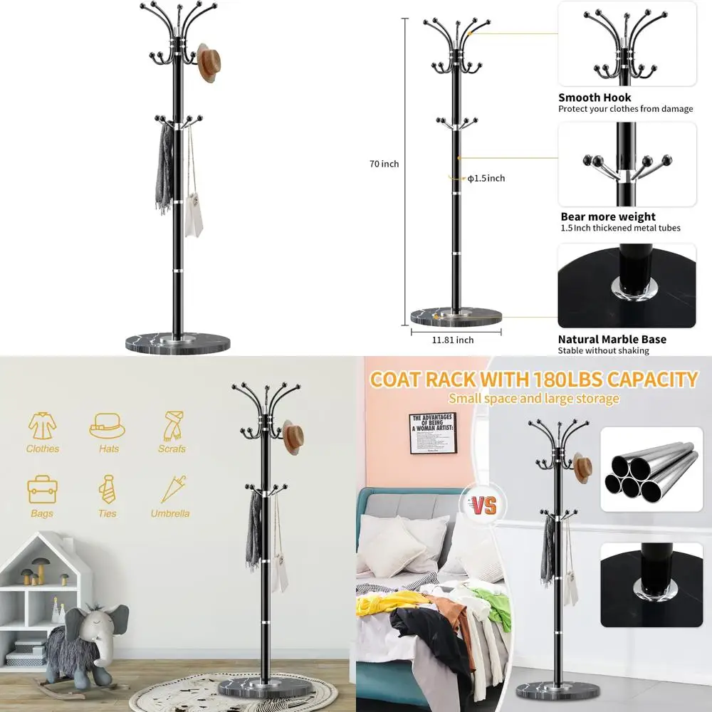 Modern Heavy Duty 360° Rotary Coat Rack with 14 Hooks and Natural Marble Base for Freestanding Use
Modern Heavy Duty 360° Rotary Coat Rack with 14 Hooks and Natural Marble Base for Freestanding Use