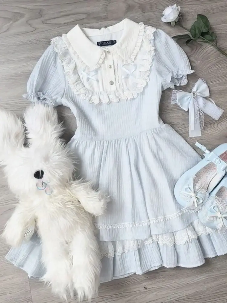 Women Japanese Kawaii Cute Lace Dress Blue Sweet Elegant Lolita Mini Fairy Dresses Korean Chic Party Princess Dress 2025 Summer
Women Japanese Kawaii Cute Lace Dress Blue Sweet Elegant Lolita Mini Fairy Dresses Korean Chic Party Princess Dress 2025 Summer