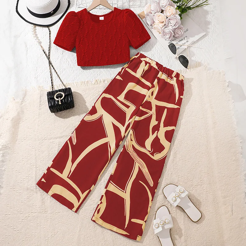 2025 Summer Child Clothes Sets Short Sleeve O Neck T-shirt Striped Red Pants 2 Piece Sets Girls Clothes Sets 8-12T
2025 Summer Child Clothes Sets Short Sleeve O Neck T-shirt Striped Red Pants 2 Piece Sets Girls Clothes Sets 8-12T