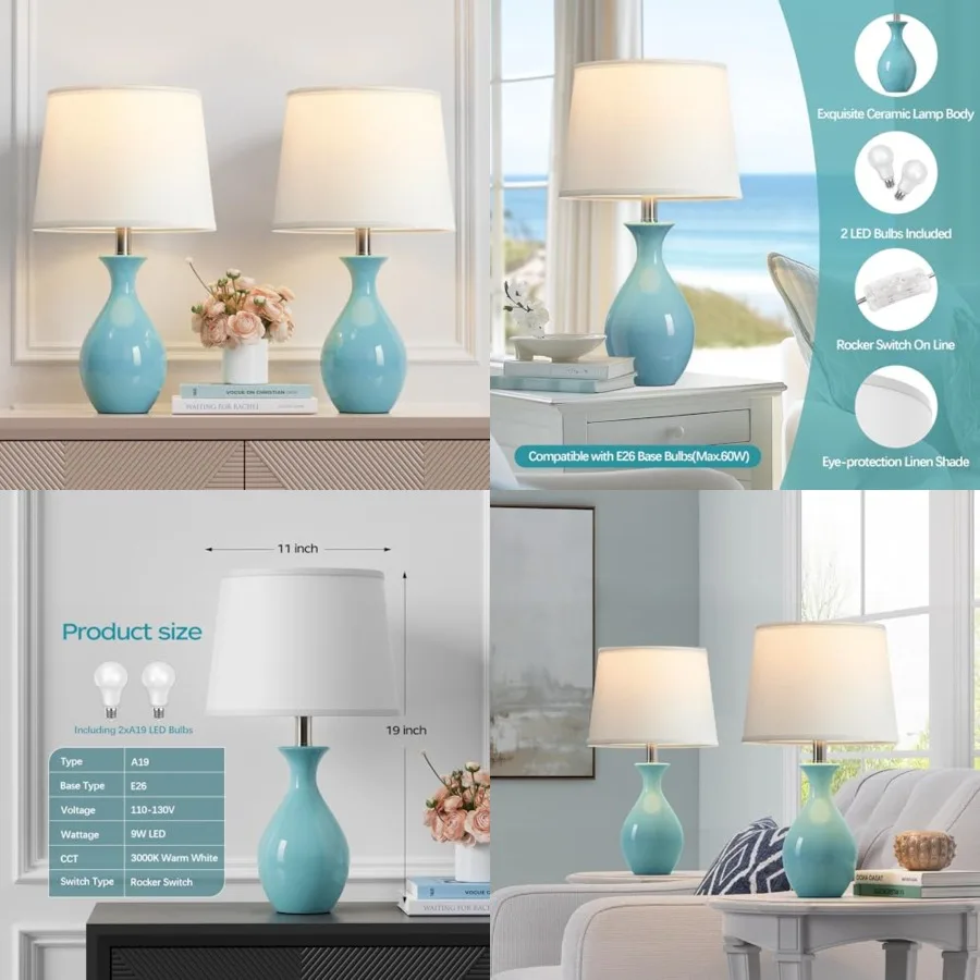 Table Lamp Set of 2, Modern Ceramic Bedside Lamps for Night Stands, Classic Small Lamp Nightstand Lamp for Bedroom Living Room
Table Lamp Set of 2, Modern Ceramic Bedside Lamps for Night Stands, Classic Small Lamp Nightstand Lamp for Bedroom Living Room