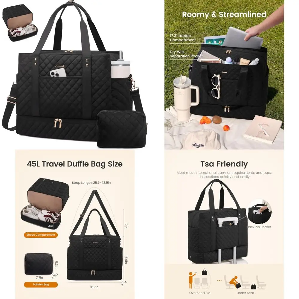 Women's 52L Large Weekender Duffle Bag with Shoe and Wet Pocket, Quilted Carry-On Personal Item for Travel
Women's 52L Large Weekender Duffle Bag with Shoe and Wet Pocket, Quilted Carry-On Personal Item for Travel