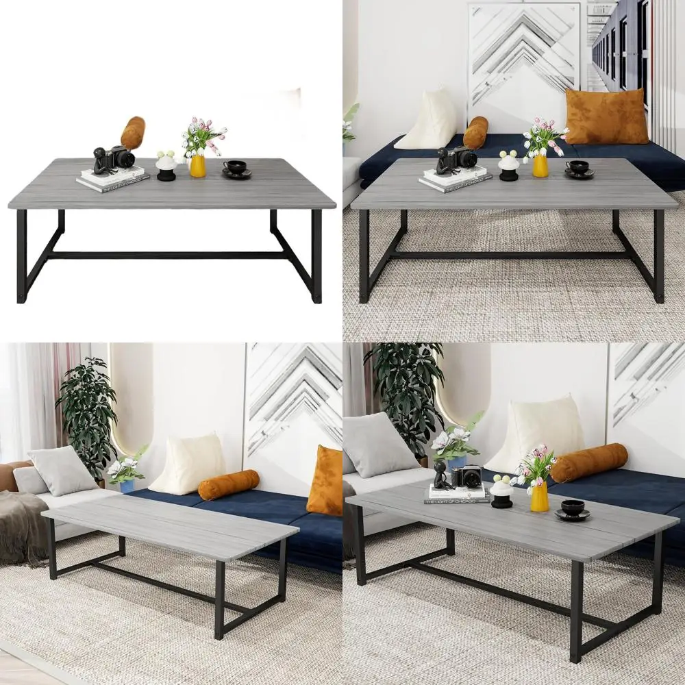 Mid-Century Rectangular Wooden Coffee Table with Metal Frame for Living Room, Grey Finish, Easy Assembly
Mid-Century Rectangular Wooden Coffee Table with Metal Frame for Living Room, Grey Finish, Easy Assembly