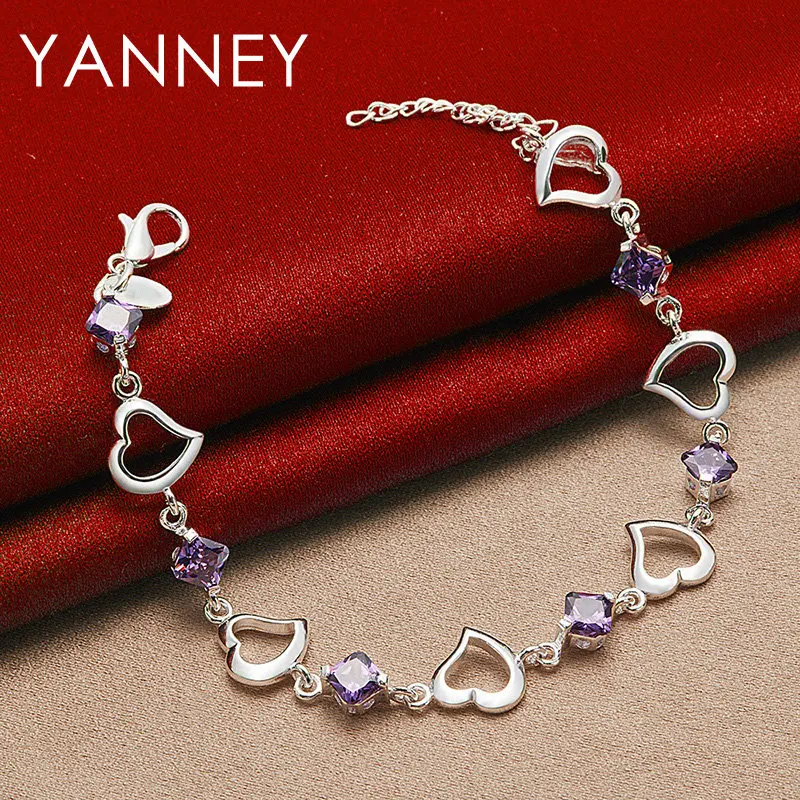 Beautiful 925 Sterling Silver 8 Inches Heart Purple Zircon Bracelet For Women Fashion Wedding Charm Party Jewelry
Beautiful 925 Sterling Silver 8 Inches Heart Purple Zircon Bracelet For Women Fashion Wedding Charm Party Jewelry