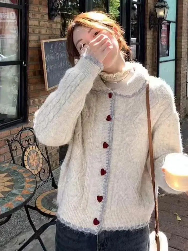 Korean Version Women Grey Patchwork Long Sleeves Vacation Short Sweater Autumn Winter Beige Heart-shaped Breasted Slim Knit Tops
Korean Version Women Grey Patchwork Long Sleeves Vacation Short Sweater Autumn Winter Beige Heart-shaped Breasted Slim Knit Tops