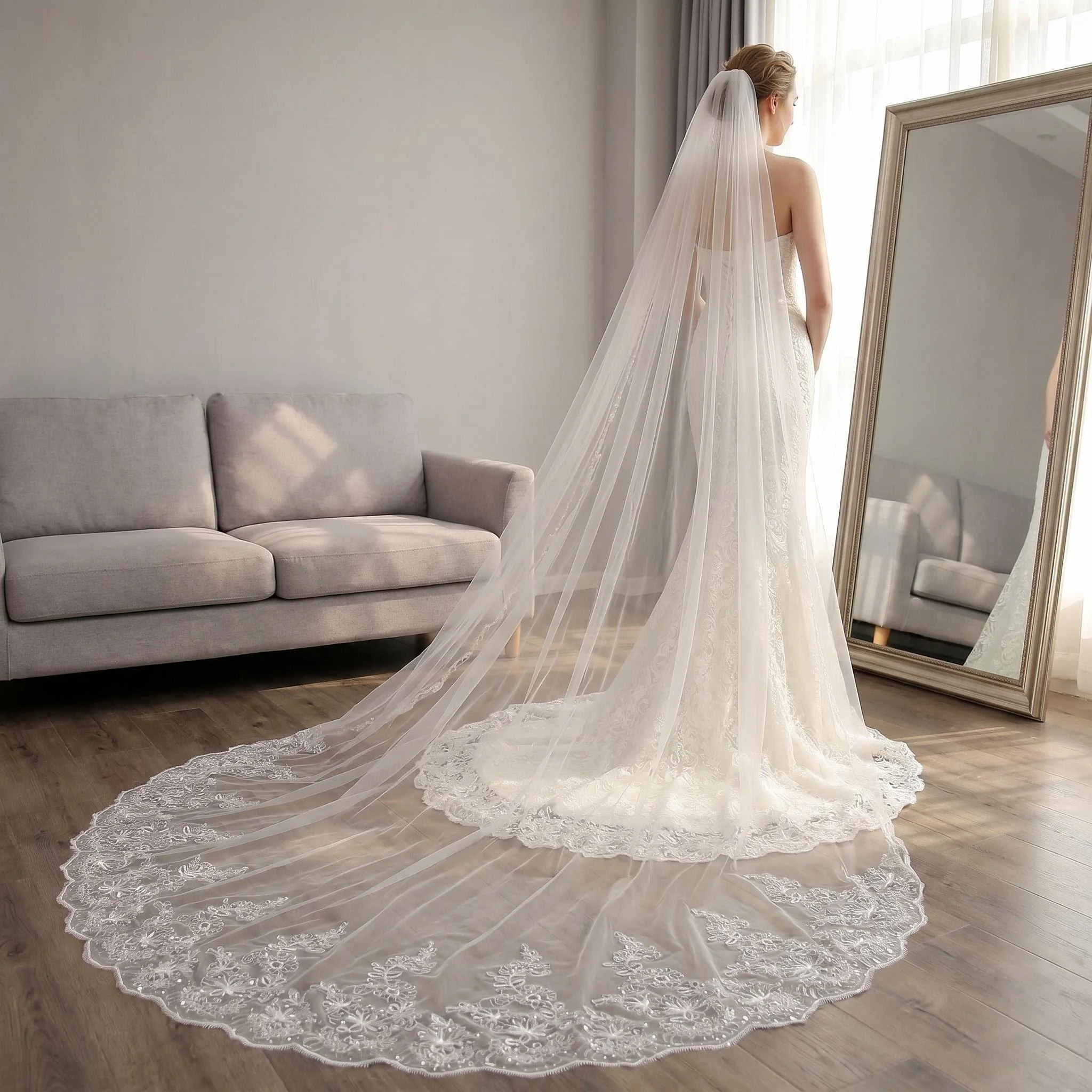 3m/4m/5m Long Cathedral Wedding Veil One Layer Soft Tulle Lace Edge Bridal Veil without Comb Lace Applique Wedding Accessory
3m/4m/5m Long Cathedral Wedding Veil One Layer Soft Tulle Lace Edge Bridal Veil without Comb Lace Applique Wedding Accessory