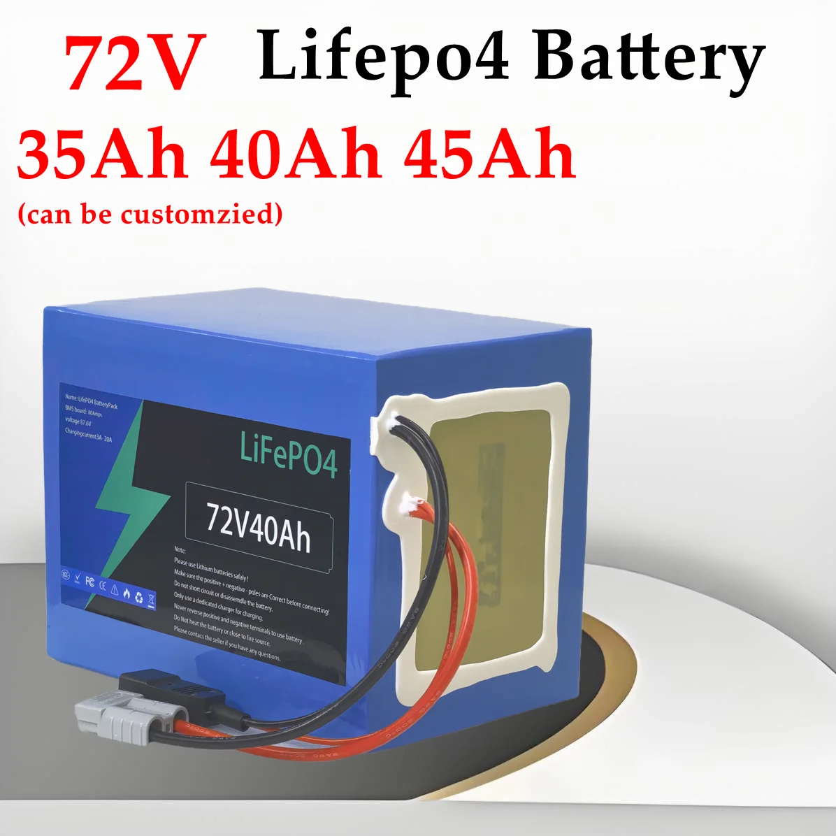 Lifepo4 72v 35ah 40ah 45Ah lithium battery with BMS 24S for 6000W motocycle/Golf cart/sightseeing bus+5A Charger
Lifepo4 72v 35ah 40ah 45Ah lithium battery with BMS 24S for 6000W motocycle/Golf cart/sightseeing bus+5A Charger