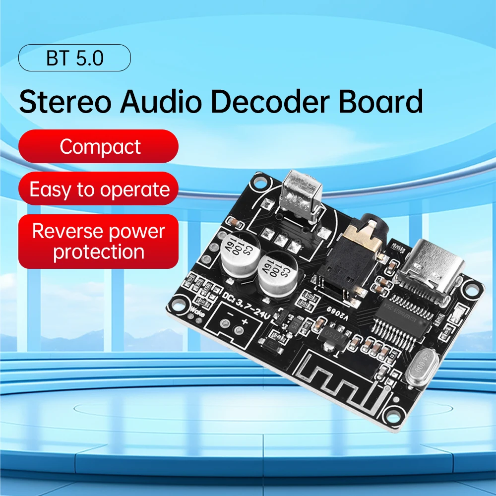 Type C / Micro USB DC3.7-24V BT 5.0 2CH Stereo Audio Decoding Board with Remote Control
Type C / Micro USB DC3.7-24V BT 5.0 2CH Stereo Audio Decoding Board with Remote Control