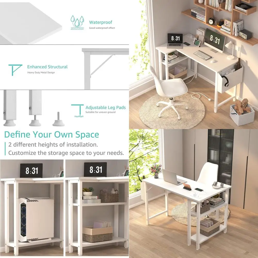 Compact 40 White L-Shaped Desk with Power Outlet and Shelves for Home Office in Small Spaces
Compact 40 White L-Shaped Desk with Power Outlet and Shelves for Home Office in Small Spaces