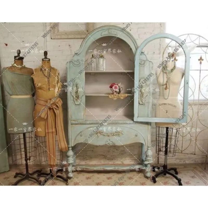 N64 French retro old solid wood dining side cabinet American washed blue single door wardrobe carved bookcase multi-functional l
N64 French retro old solid wood dining side cabinet American washed blue single door wardrobe carved bookcase multi-functional l