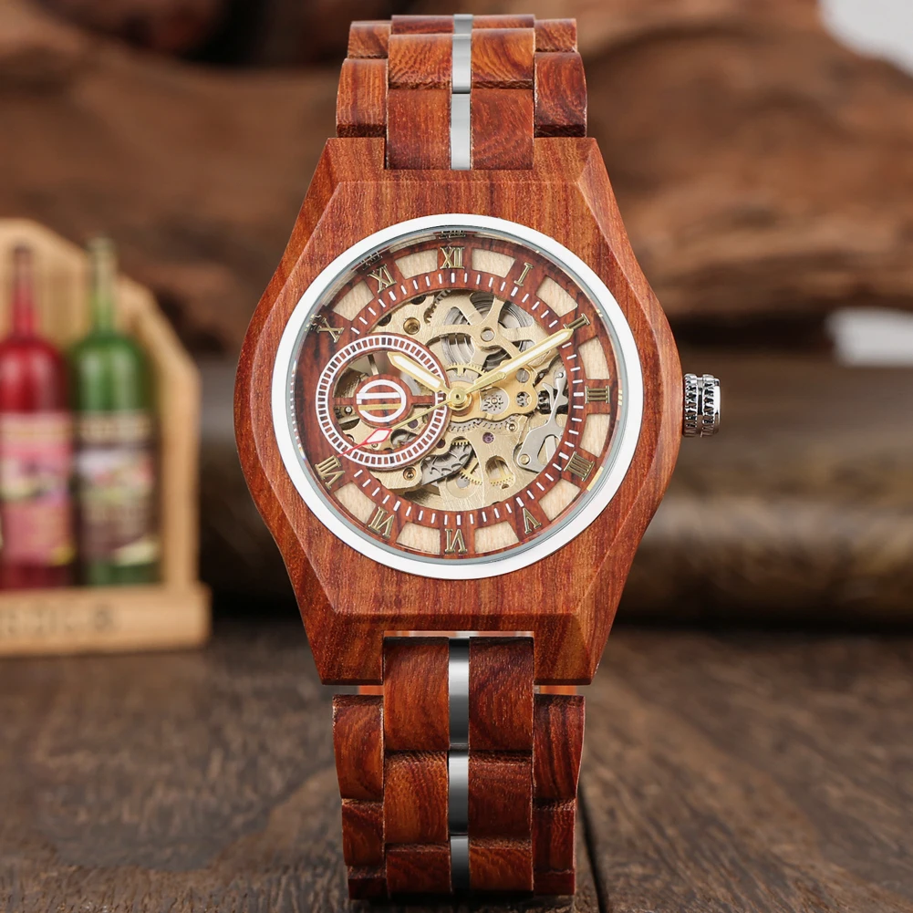 Gray Fir/Red Wood/ Ebony Wood Automatic Mechanical Wood Watch for Men Roman Numerals Dial Hollow Out Mechanical Wristwatches
Gray Fir/Red Wood/ Ebony Wood Automatic Mechanical Wood Watch for Men Roman Numerals Dial Hollow Out Mechanical Wristwatches