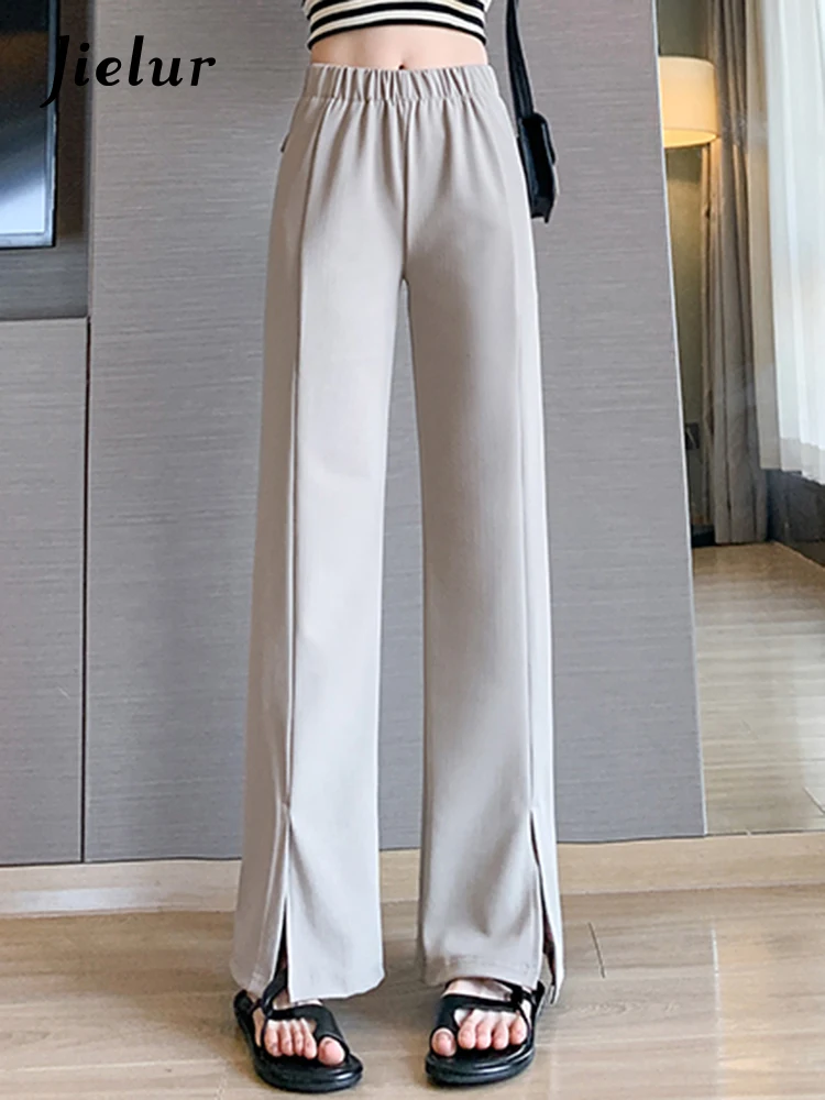 Jielur Pure Color Elastic Waist Straight Women Pants Summer Split Casual Black Apricot Simple Fashion Female Streetwear Outfits
Jielur Pure Color Elastic Waist Straight Women Pants Summer Split Casual Black Apricot Simple Fashion Female Streetwear Outfits