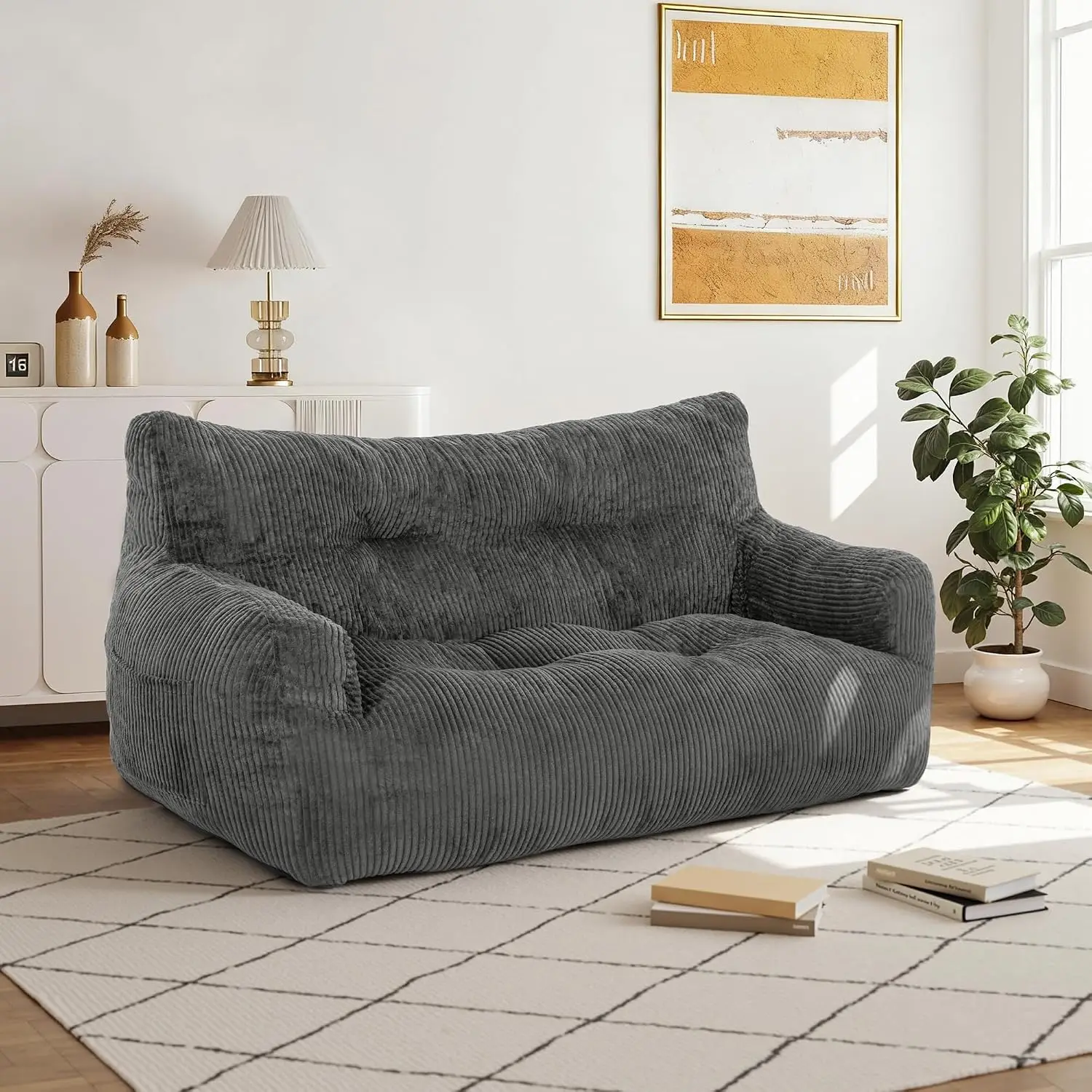 Loveseat Bean Bag Chair, Two Seat Floor Couch Lounge Sofa, Soft Dutch Velvet Corduroy Lazy Sleeper Bed With Back Support Side Pocket Anti Slip Base For Living Room Bedroom Outdoor Spaces, Grey
Loveseat Bean Bag Chair, Two Seat Floor Couch Lounge Sofa, Soft Dutch Velvet Corduroy Lazy Sleeper Bed With Back Support Side Pocket Anti Slip Base For Living Room Bedroom Outdoor Spaces, Grey