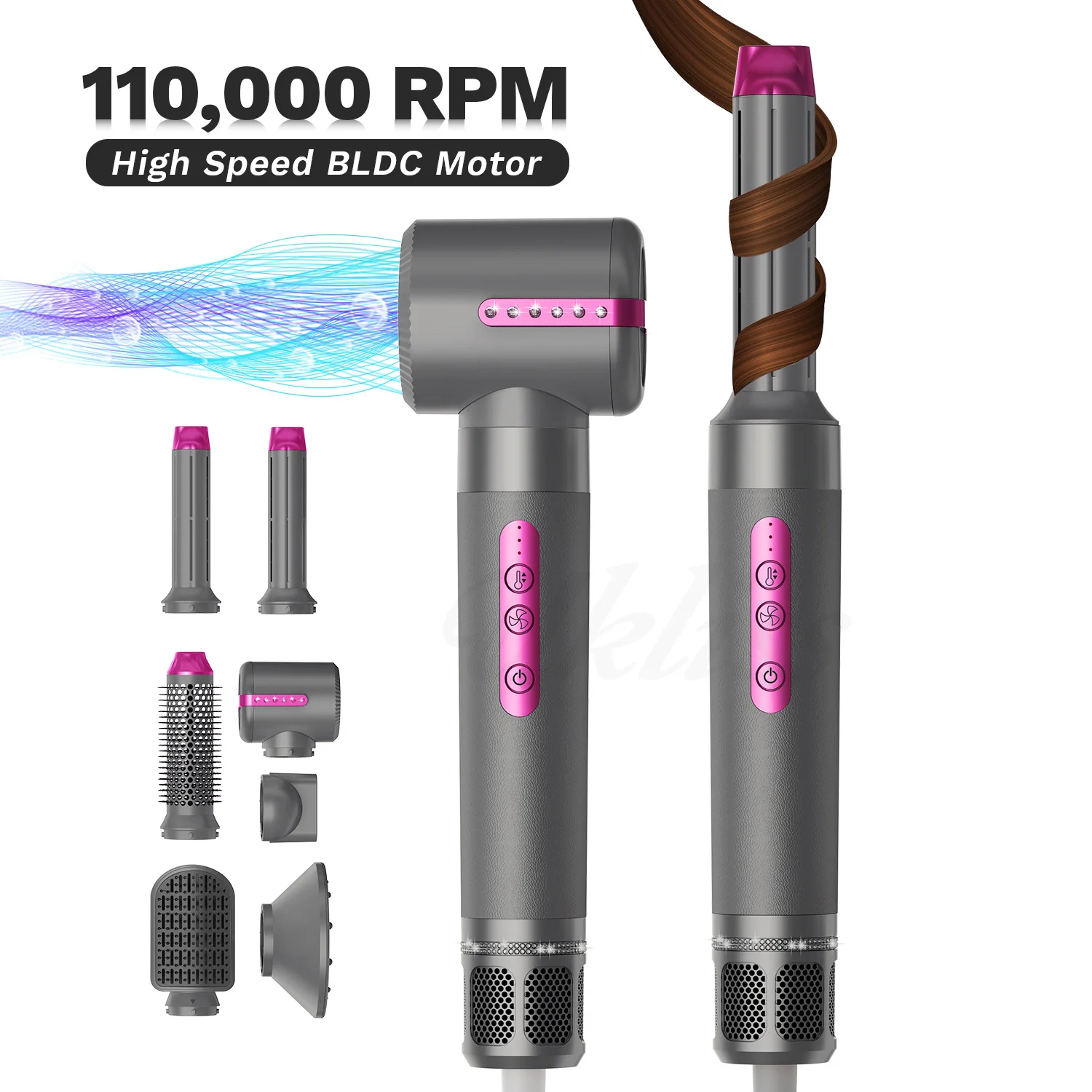 Professional 5 in 1 Hair Dryer with Brushless DC Motor 110000 Rpm High Speed Blowdryer Long Life One Step Volumizer Hair Dryer
Professional 5 in 1 Hair Dryer with Brushless DC Motor 110000 Rpm High Speed Blowdryer Long Life One Step Volumizer Hair Dryer