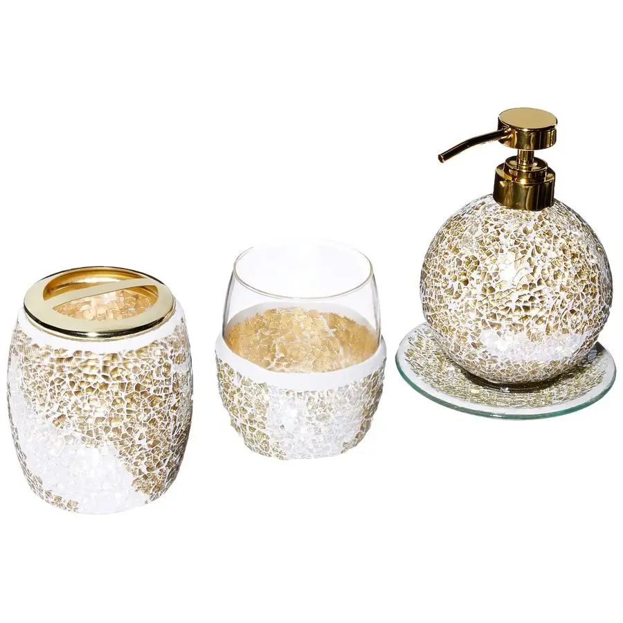 Mosaic Bathroom Accessories Set , 4 Piece Bath Accessory Sets With Gold Soap Dispenser , Toothbrush Holder , Tumbler And Ring Tr
Mosaic Bathroom Accessories Set , 4 Piece Bath Accessory Sets With Gold Soap Dispenser , Toothbrush Holder , Tumbler And Ring Tr