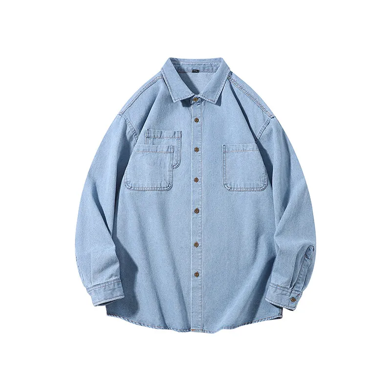 2025 New Denim Cotton Men's Shirt Long Sleeve Blue Drop Shoulder Button Pockets Cowboy Loose Casual Work Jeans Shirts tops 
2025 New Denim Cotton Men's Shirt Long Sleeve Blue Drop Shoulder Button Pockets Cowboy Loose Casual Work Jeans Shirts tops