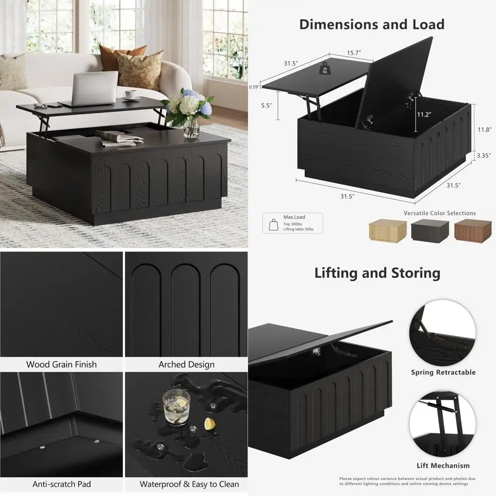 Contemporary Storage Coffee Table with Arched Design, 31.5 Square Wood-Grain Minimalist Table
Contemporary Storage Coffee Table with Arched Design, 31.5 Square Wood-Grain Minimalist Table