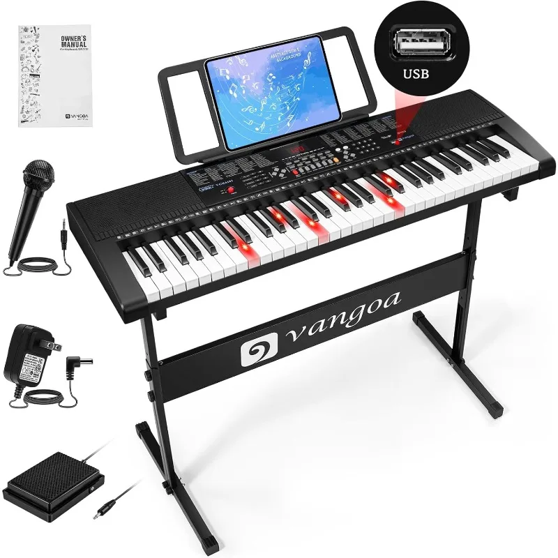 61 Key Keyboard Piano, Light-Up Electric Piano Keyboard Kit with 600 Voices, 400 Rhythms with Piano Stand, Microphone
61 Key Keyboard Piano, Light-Up Electric Piano Keyboard Kit with 600 Voices, 400 Rhythms with Piano Stand, Microphone