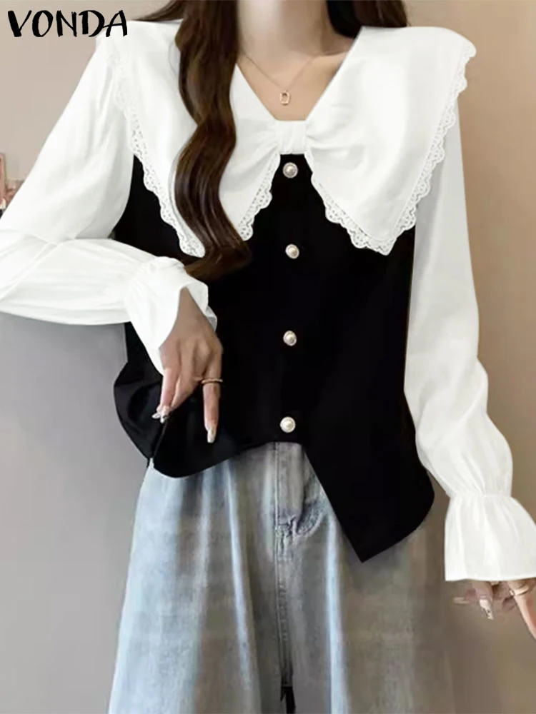 Women Bohemian Blouses Lace Patchwork Tops Long Sleeve Doll Collar Shirts Bow Design Tuncis 2025 VONDA Casual Blusas Oversized
Women Bohemian Blouses Lace Patchwork Tops Long Sleeve Doll Collar Shirts Bow Design Tuncis 2025 VONDA Casual Blusas Oversized