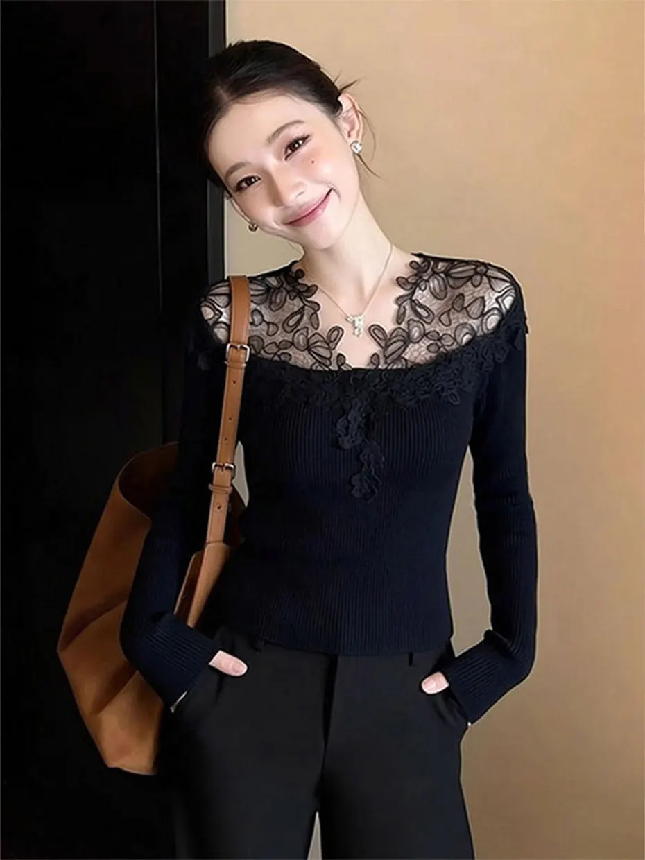 Elegant Lace Splice Knitted Top Women's Spring 2026 Slim Fit Outerwear Ultra Popular Base Shirt Long Sleeve Polyester Fiber
Elegant Lace Splice Knitted Top Women's Spring 2026 Slim Fit Outerwear Ultra Popular Base Shirt Long Sleeve Polyester Fiber