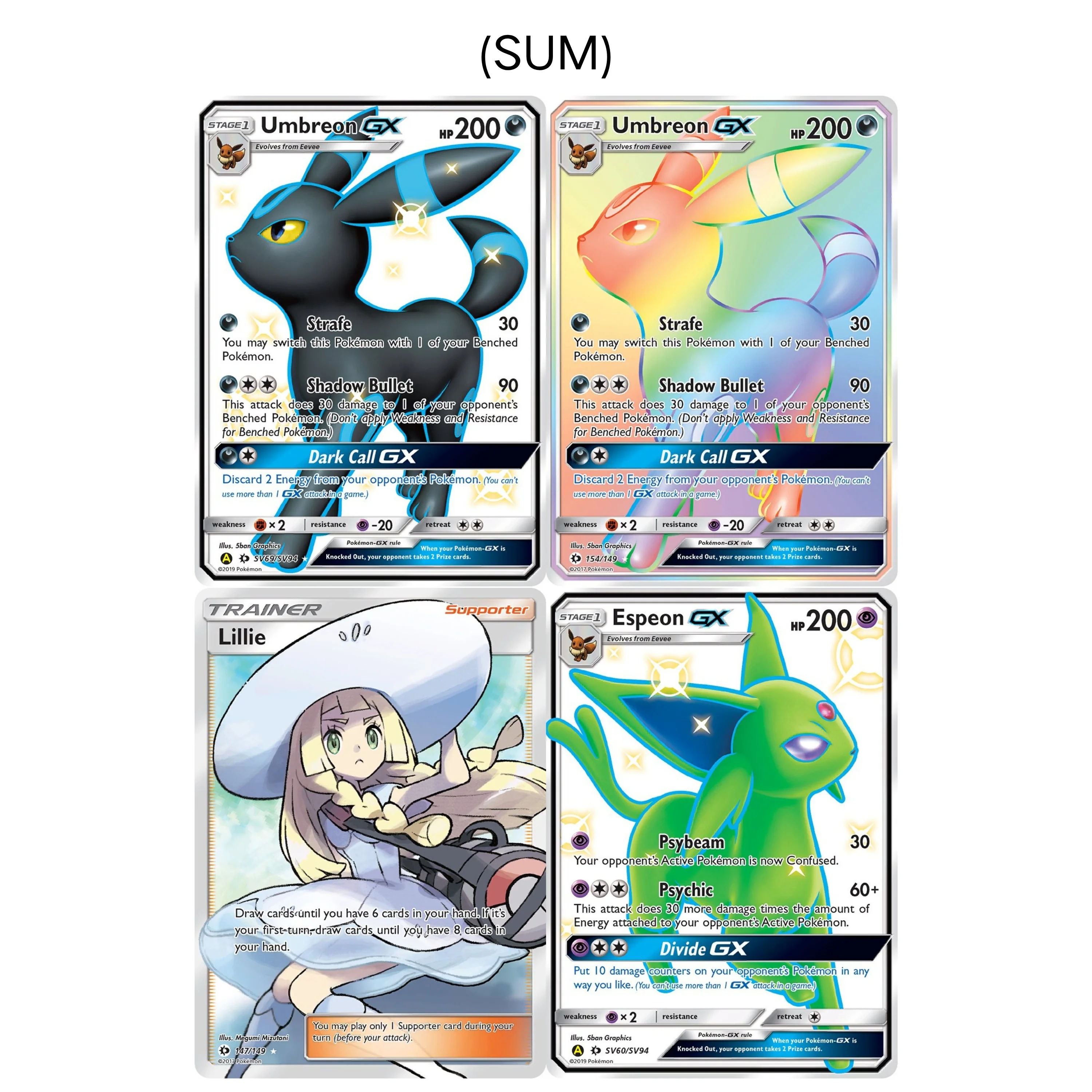 pkm Top-Grade Rare Collectible PTCG Cards - SM Lillie Umbreon Espeon GX Full Art Rainbow Proxy Set ptcg
pkm Top-Grade Rare Collectible PTCG Cards - SM Lillie Umbreon Espeon GX Full Art Rainbow Proxy Set ptcg