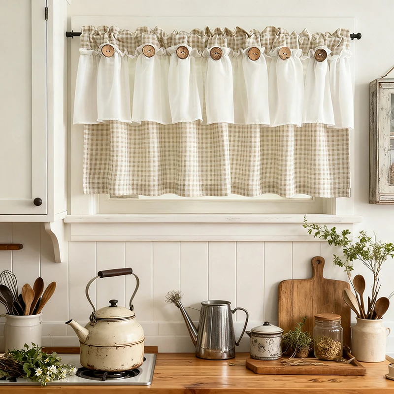 Japanese Retro Plaid Cafe Curtain White Ruffled Button Design Half Curtain For Kitchen Living RoomFarmhouse Courtyard Home Decor
Japanese Retro Plaid Cafe Curtain White Ruffled Button Design Half Curtain For Kitchen Living RoomFarmhouse Courtyard Home Decor