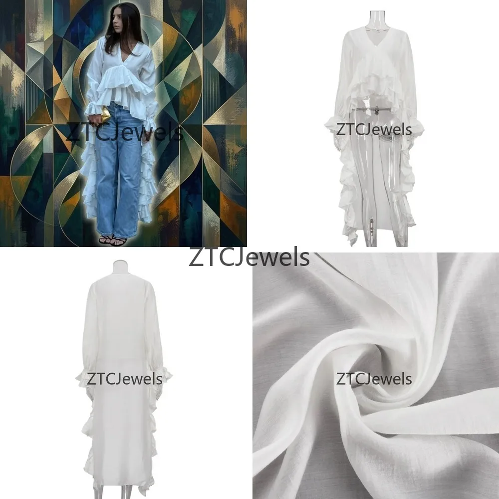 Sexy Loose White Womens Shirt Fashion V Neck Long Sleeve Elegant Ruffle Irregular Top Cosplay Female Clothing
Sexy Loose White Womens Shirt Fashion V Neck Long Sleeve Elegant Ruffle Irregular Top Cosplay Female Clothing