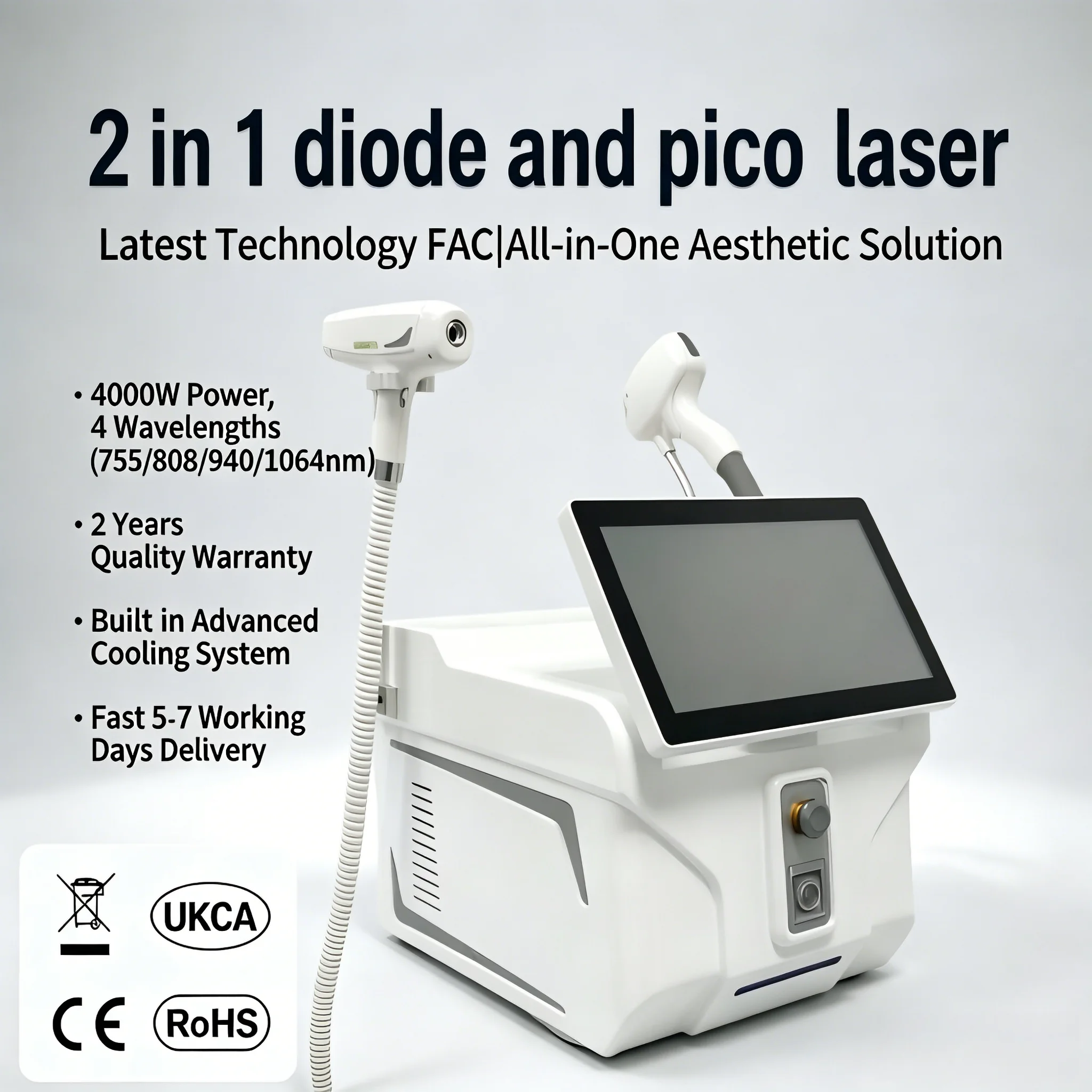 2026 Newest FAC Innovation 4000W 2-In-1 Laser 755/808/940/1064nm for Hair & Tattoo Removal Painless with Cooling Tech Permanent
2026 Newest FAC Innovation 4000W 2-In-1 Laser 755/808/940/1064nm for Hair & Tattoo Removal Painless with Cooling Tech Permanent