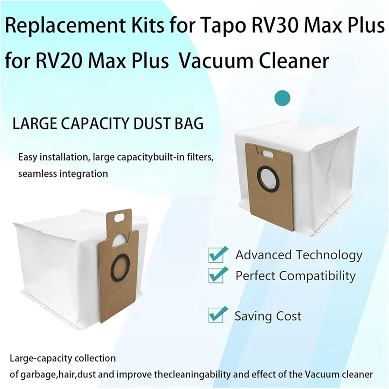 Сменные мешки для пыли для пылесоса Tapo RV30 Max Plus/RV20 Max Plus, запасные части, аксессуары
Сменные мешки для пыли для пылесоса Tapo RV30 Max Plus/RV20 Max Plus, запасные части, аксессуары