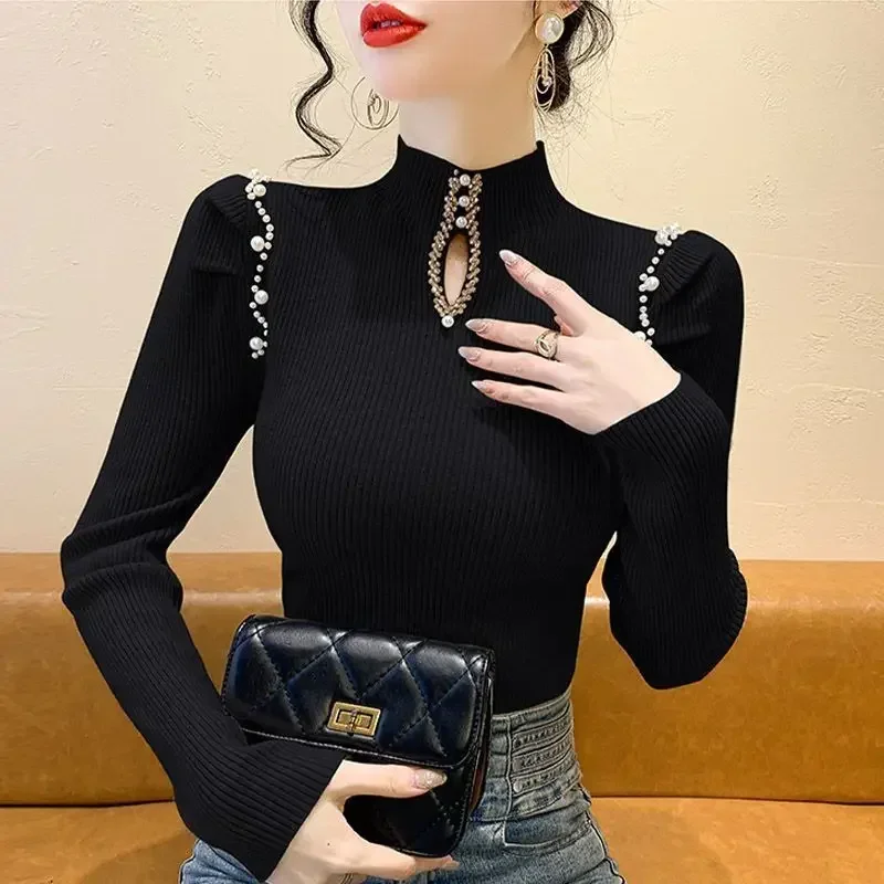 Long Sleeve T-shirt Autumn Winter Women's Clothing Trend Tops Elastic Slim Sexy Tops New Beading Shirt Black Wine Red Turtleneck
Long Sleeve T-shirt Autumn Winter Women's Clothing Trend Tops Elastic Slim Sexy Tops New Beading Shirt Black Wine Red Turtleneck