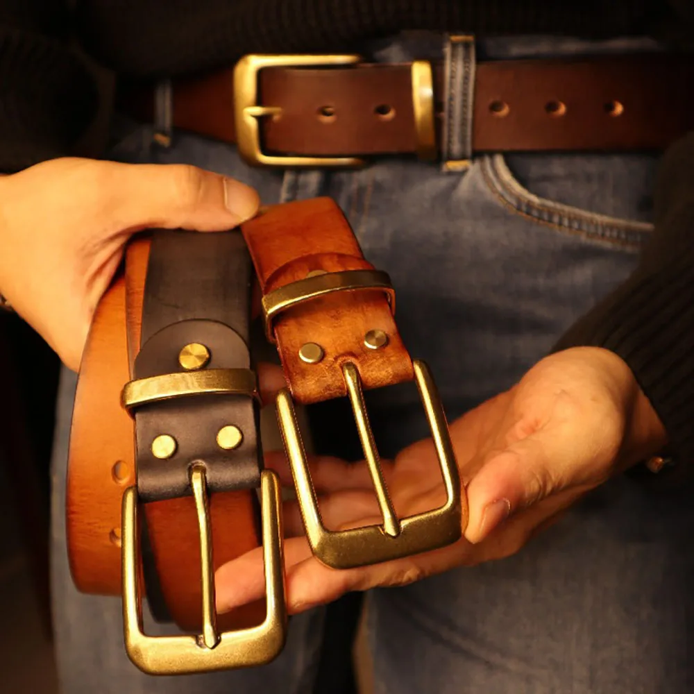 Retro Style Genuine Leather Belt with Brass Buckle for Men - Street-style Tough-guy Accessory 38mm Width
Retro Style Genuine Leather Belt with Brass Buckle for Men - Street-style Tough-guy Accessory 38mm Width