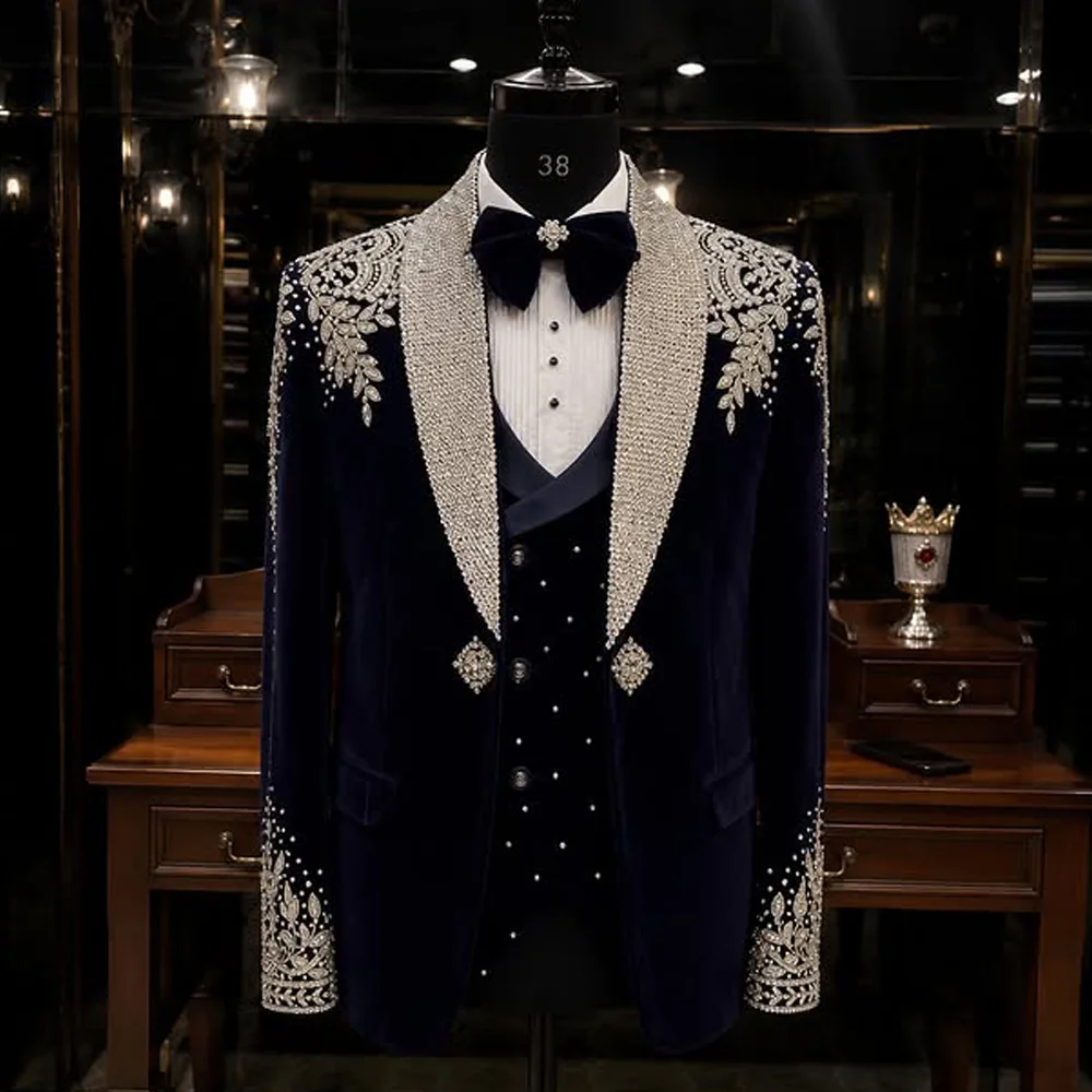 Men's Blue Suit with Silver Floral Embroidery 2-Piece Formal Tuxedo Set Stage Performance Wedding Party Blazer and Pants Suit
Men's Blue Suit with Silver Floral Embroidery 2-Piece Formal Tuxedo Set Stage Performance Wedding Party Blazer and Pants Suit