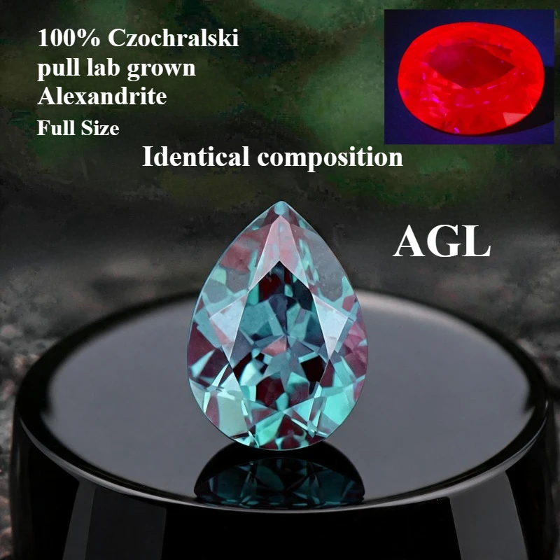 100% Czochralski pull lab grown alexandrite identical composition pear water drop full size lab creat with AGL color change
100% Czochralski pull lab grown alexandrite identical composition pear water drop full size lab creat with AGL color change