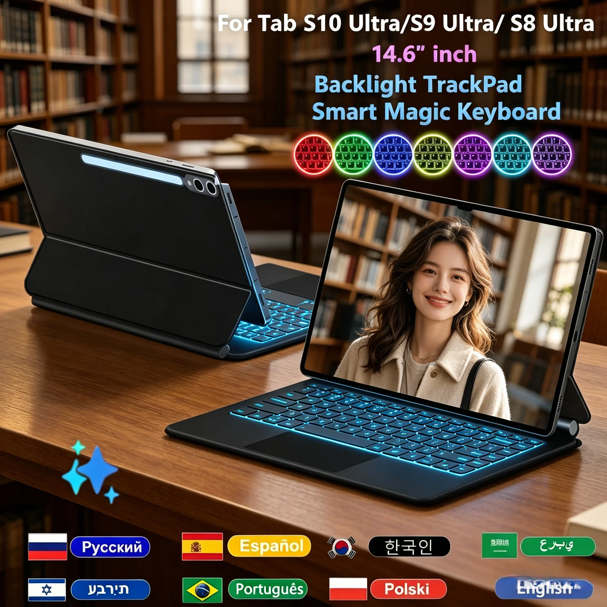 Wireless Magic Keyboard Smart Case Built-in Touchpad Backlight Magnetic Cover For Samsung Galaxy Tab S8 S9 S10 Ultra 14.6"
Wireless Magic Keyboard Smart Case Built-in Touchpad Backlight Magnetic Cover For Samsung Galaxy Tab S8 S9 S10 Ultra 14.6"