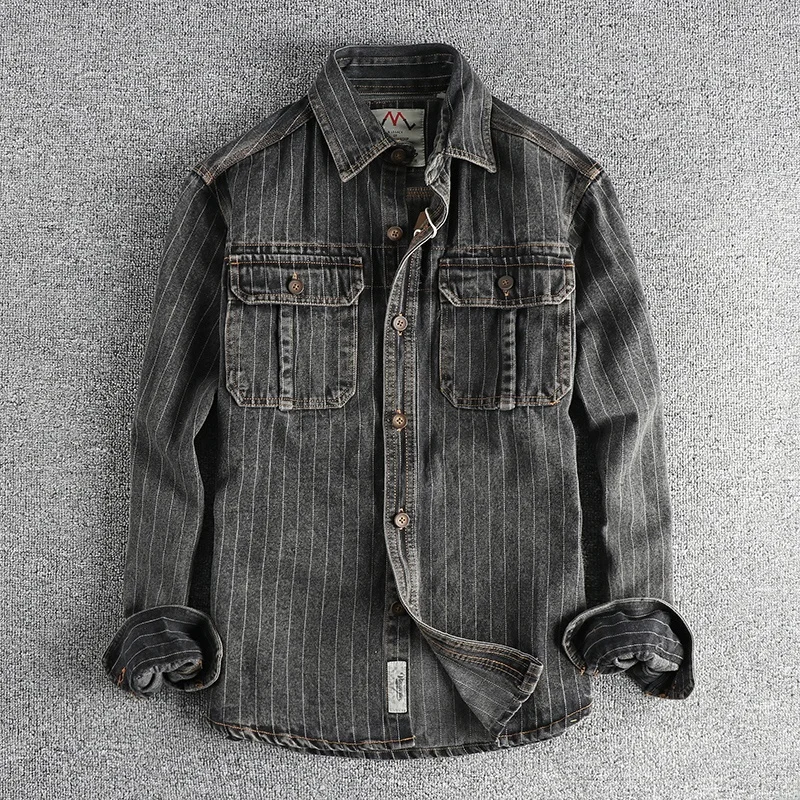 Retro British Grey And Black Striped Men's Denim Shirt Autumn New Arrival Workwear Pocket Design Outerwear Long Sleeve Sharp ...
Retro British Grey And Black Striped Men's Denim Shirt Autumn New Arrival Workwear Pocket Design Outerwear Long Sleeve Sharp ...