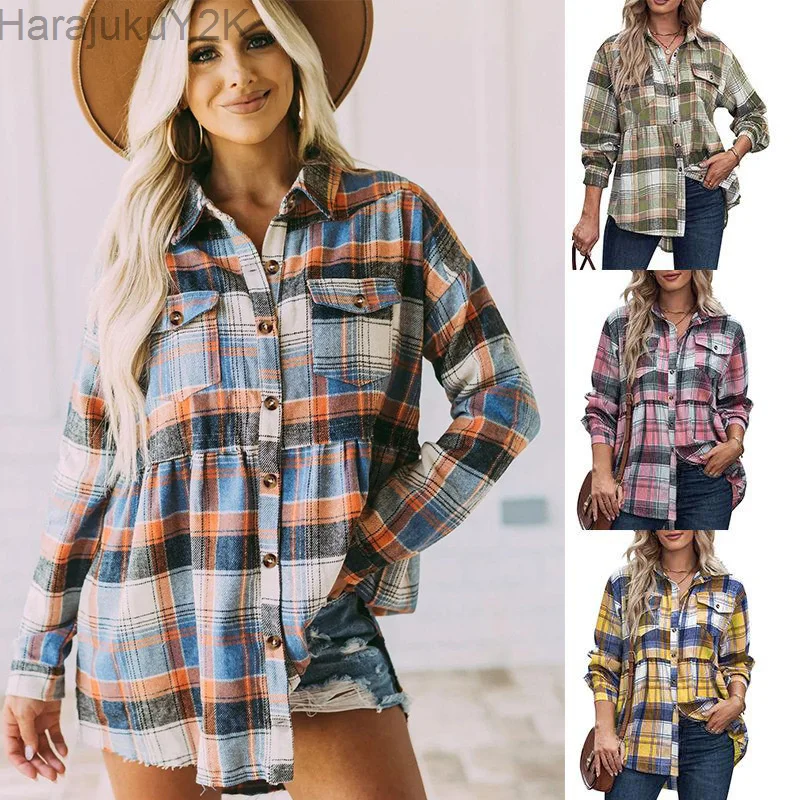 Women Casual Harajuku Plaid Shirt Elegant Turn-down Collar Lady Blouse Fashion Button Long Sleeve Spring Autumn Tops Blusa 2022
Women Casual Harajuku Plaid Shirt Elegant Turn-down Collar Lady Blouse Fashion Button Long Sleeve Spring Autumn Tops Blusa 2022