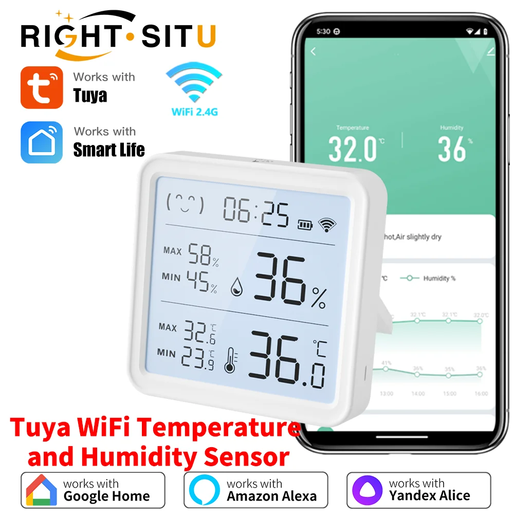 Tuya WiFi Temperature Humidity Sensor Hygrometer Thermometer For Smart Home via SmartLife Work with Alexa Google SmartThings
Tuya WiFi Temperature Humidity Sensor Hygrometer Thermometer For Smart Home via SmartLife Work with Alexa Google SmartThings