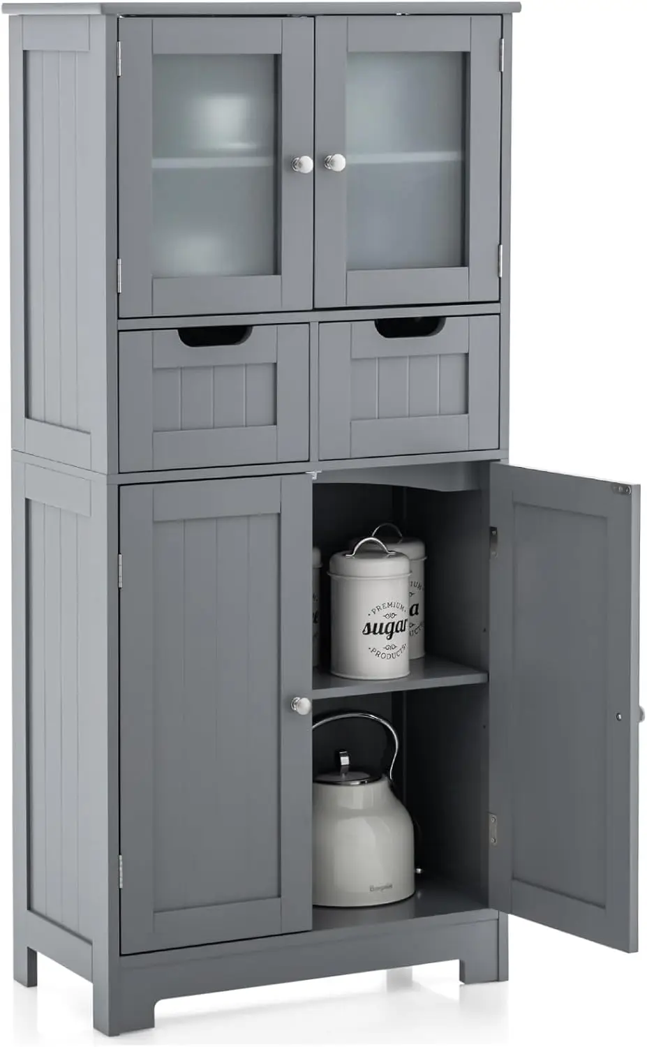 Wooden Storage Cabinet with Glass Doors Adjustable Shelf for Bathroom Kitchen Living Room, Grey, Customized
Wooden Storage Cabinet with Glass Doors Adjustable Shelf for Bathroom Kitchen Living Room, Grey, Customized