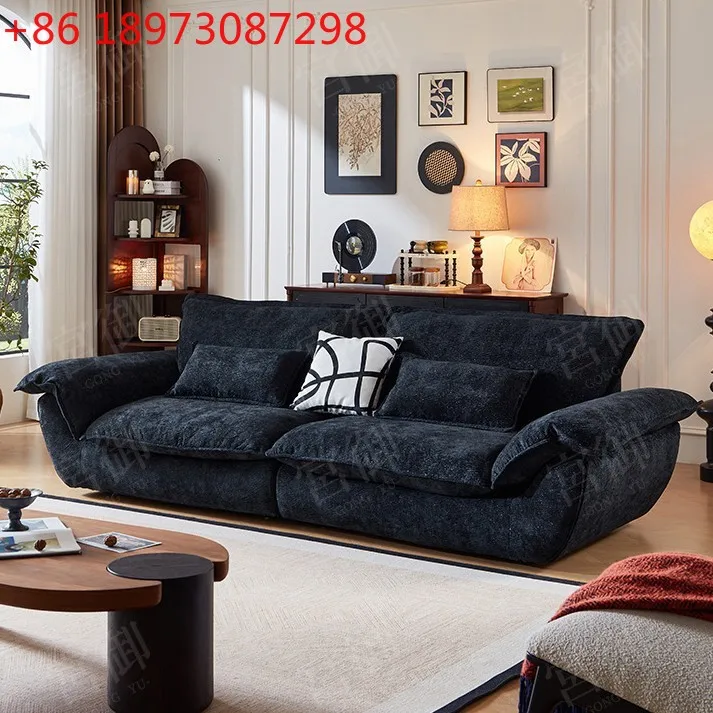 French retro chenille black fabric sofa straight row living room
French retro chenille black fabric sofa straight row living room